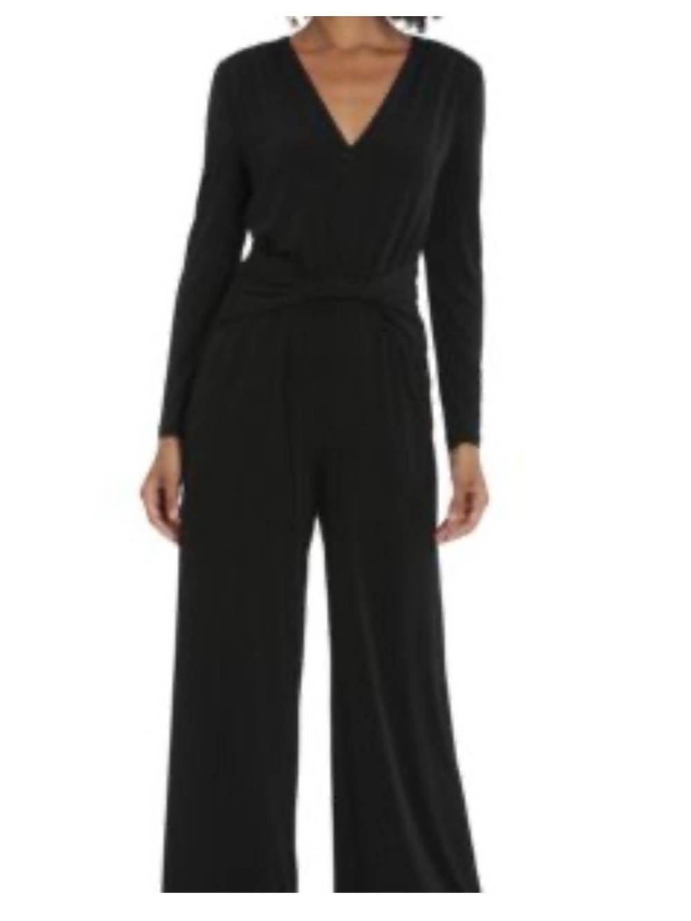 Maggy London Classy Chic Black Twist Waist Long Sleeve V-Neck Jumpsuit Size 16